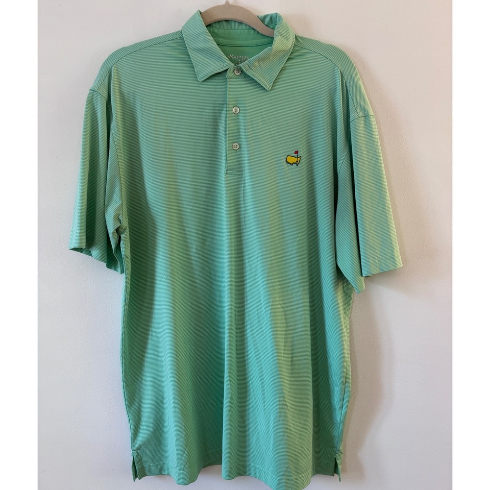Masters Tech Augusta Green Striped Golf Polo Shirt Performance Mens Large